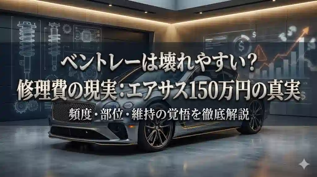 高級車の魅力的なビジュアルと、衝撃的な修理費の現実を一枚の画像で対比させ、読者の興味を惹きつけます。